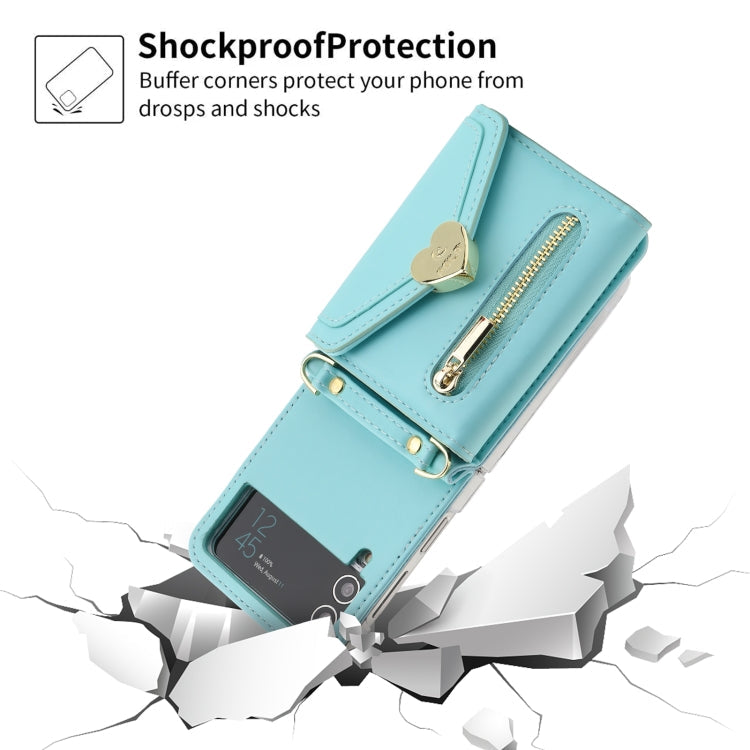 For Samsung Galaxy Z Flip3 5G POLA Love Buckle Multi-Card Slots Zipper Wallet Phone Case(Blue)