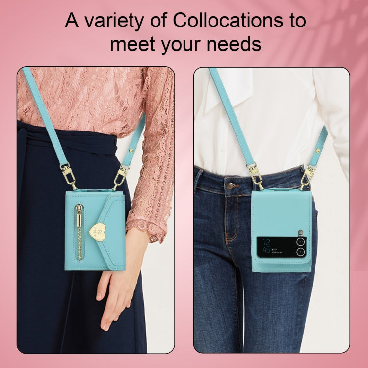 For Samsung Galaxy Z Flip3 5G POLA Love Buckle Multi-Card Slots Zipper Wallet Phone Case(Blue)