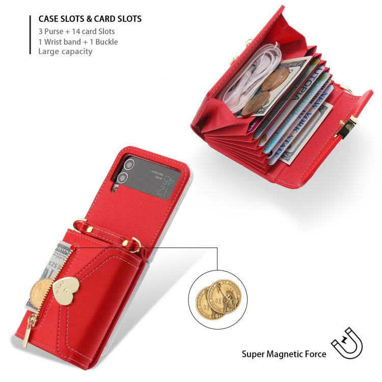 For Samsung Galaxy Z Flip3 5G POLA Love Buckle Multi-Card Slots Zipper Wallet Phone Case(Red)