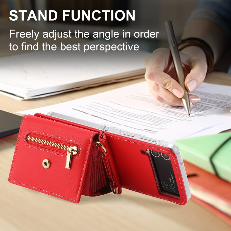 For Samsung Galaxy Z Flip3 5G POLA Love Buckle Multi-Card Slots Zipper Wallet Phone Case(Red)