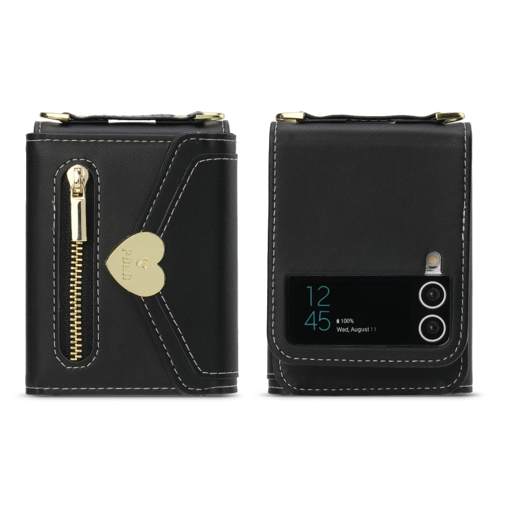 For Samsung Galaxy Z Flip3 5G POLA Love Buckle Multi-Card Slots Zipper Wallet Phone Case(Black)
