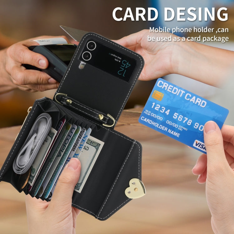 For Samsung Galaxy Z Flip3 5G POLA Love Buckle Multi-Card Slots Zipper Wallet Phone Case(Black)