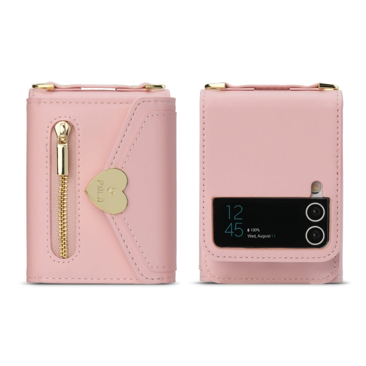 For Samsung Galaxy Z Flip3 5G POLA Love Buckle Multi-Card Slots Zipper Wallet Phone Case(Pink)