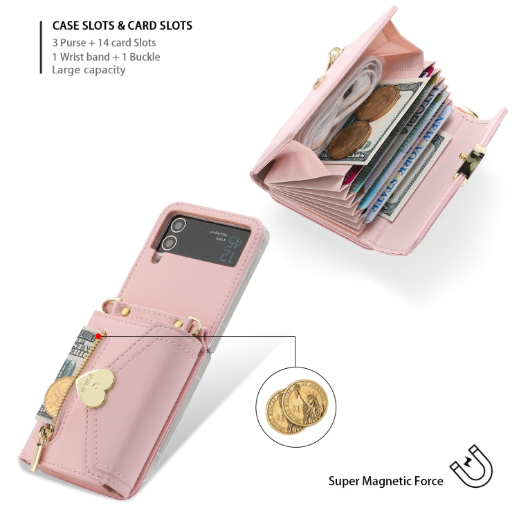 For Samsung Galaxy Z Flip3 5G POLA Love Buckle Multi-Card Slots Zipper Wallet Phone Case(Pink)