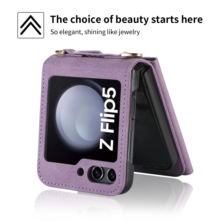 For Samsung Galaxy Z Flip5 POLA Skin Feel Multi-Card Slots Zipper Wallet Phone Case(Purple)