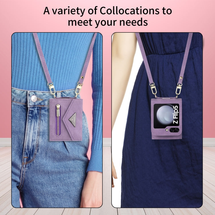 For Samsung Galaxy Z Flip5 POLA Skin Feel Multi-Card Slots Zipper Wallet Phone Case(Purple)