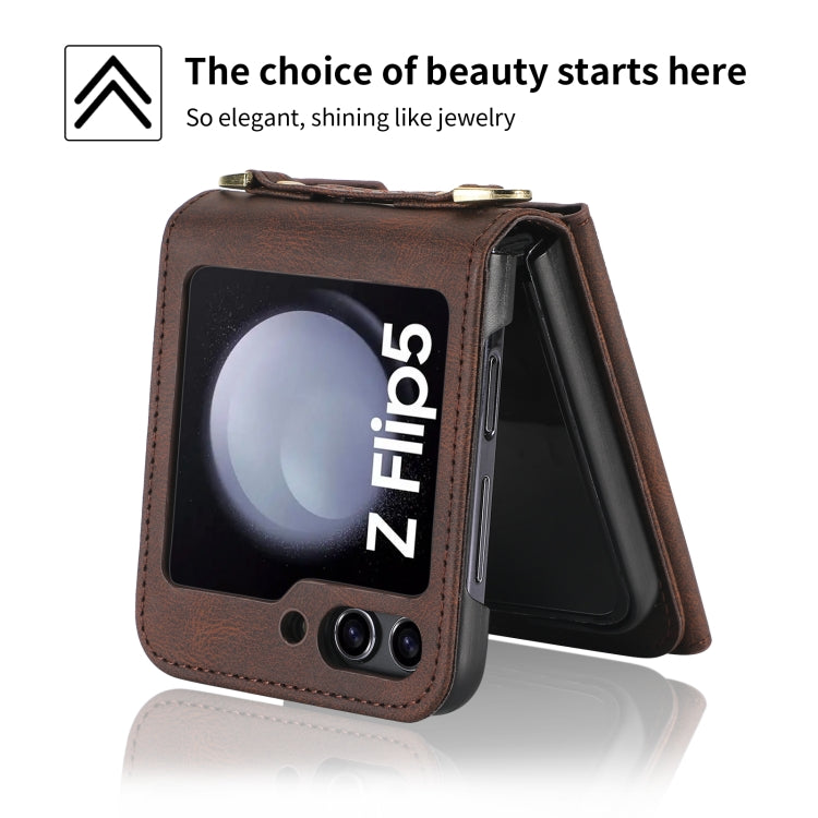For Samsung Galaxy Z Flip5 POLA Skin Feel Multi-Card Slots Zipper Wallet Phone Case(Brown)
