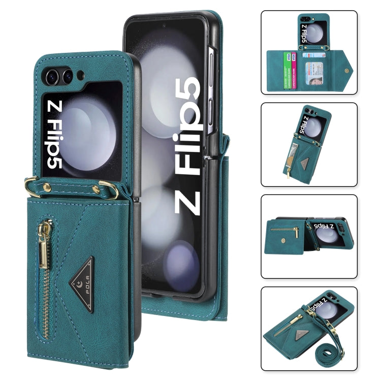 For Samsung Galaxy Z Flip5 POLA Skin Feel Multi-Card Slots Zipper Wallet Phone Case(Green)