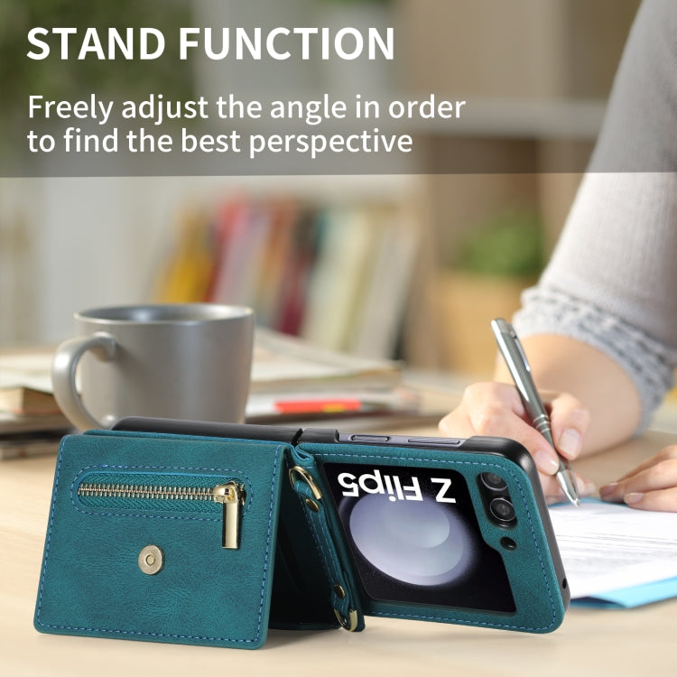 For Samsung Galaxy Z Flip5 POLA Skin Feel Multi-Card Slots Zipper Wallet Phone Case(Green)