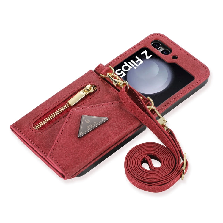 For Samsung Galaxy Z Flip5 POLA Skin Feel Multi-Card Slots Zipper Wallet Phone Case(Red)