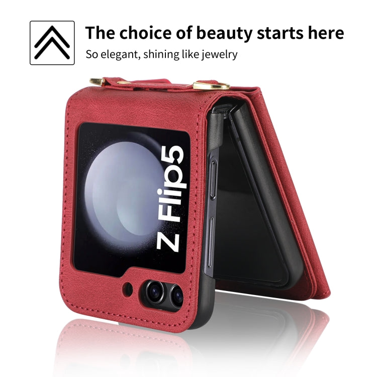 For Samsung Galaxy Z Flip5 POLA Skin Feel Multi-Card Slots Zipper Wallet Phone Case(Red)