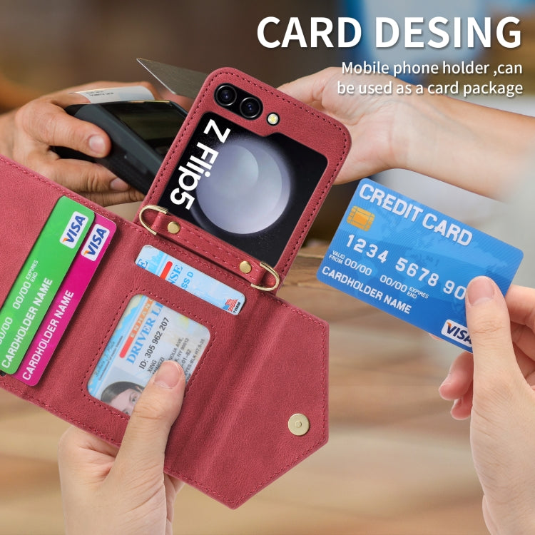 For Samsung Galaxy Z Flip5 POLA Skin Feel Multi-Card Slots Zipper Wallet Phone Case(Red)
