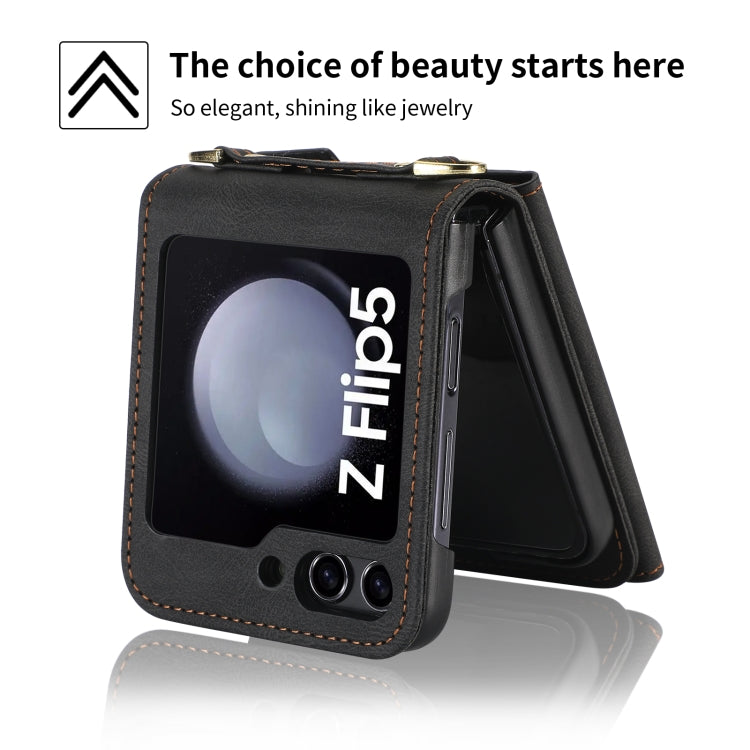 For Samsung Galaxy Z Flip5 POLA Skin Feel Multi-Card Slots Zipper Wallet Phone Case(Black)