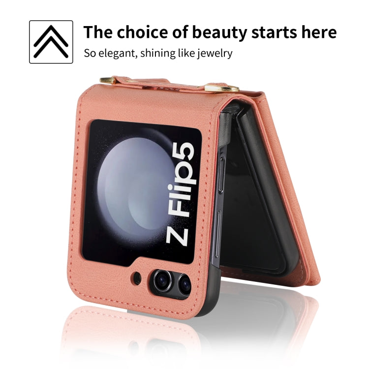 For Samsung Galaxy Z Flip5 POLA Skin Feel Multi-Card Slots Zipper Wallet Phone Case(Rose Gold)