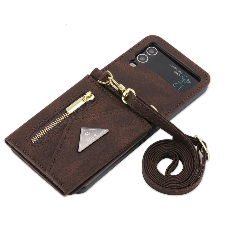 For Samsung Galaxy Z Flip4 POLA Skin Feel Multi-Card Slots Zipper Wallet Phone Case(Brown)