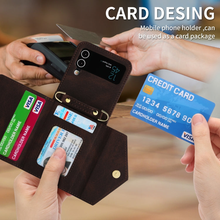 For Samsung Galaxy Z Flip4 POLA Skin Feel Multi-Card Slots Zipper Wallet Phone Case(Brown)