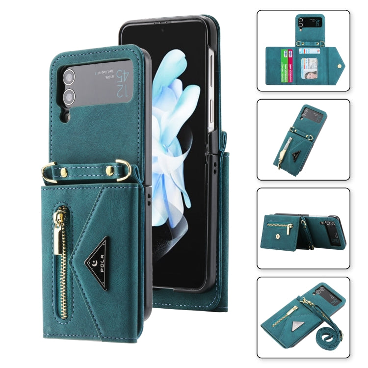 For Samsung Galaxy Z Flip4 POLA Skin Feel Multi-Card Slots Zipper Wallet Phone Case(Green)