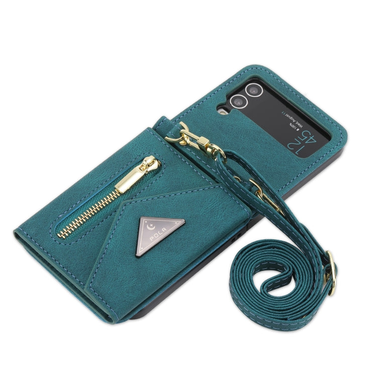 For Samsung Galaxy Z Flip4 POLA Skin Feel Multi-Card Slots Zipper Wallet Phone Case(Green)