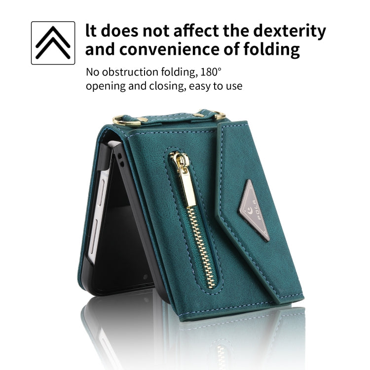 For Samsung Galaxy Z Flip4 POLA Skin Feel Multi-Card Slots Zipper Wallet Phone Case(Green)