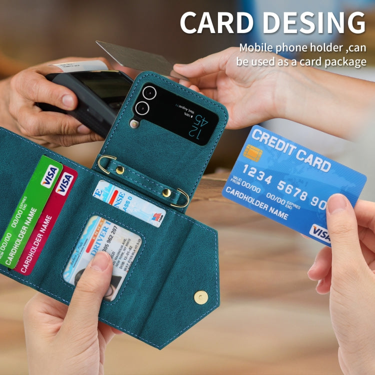 For Samsung Galaxy Z Flip4 POLA Skin Feel Multi-Card Slots Zipper Wallet Phone Case(Green)
