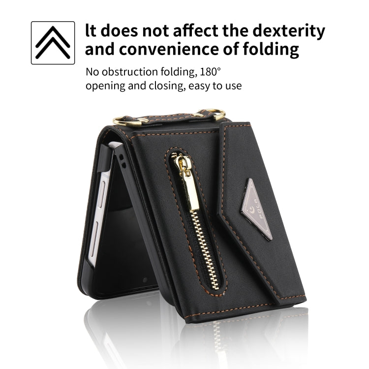 For Samsung Galaxy Z Flip4 POLA Skin Feel Multi-Card Slots Zipper Wallet Phone Case(Black)