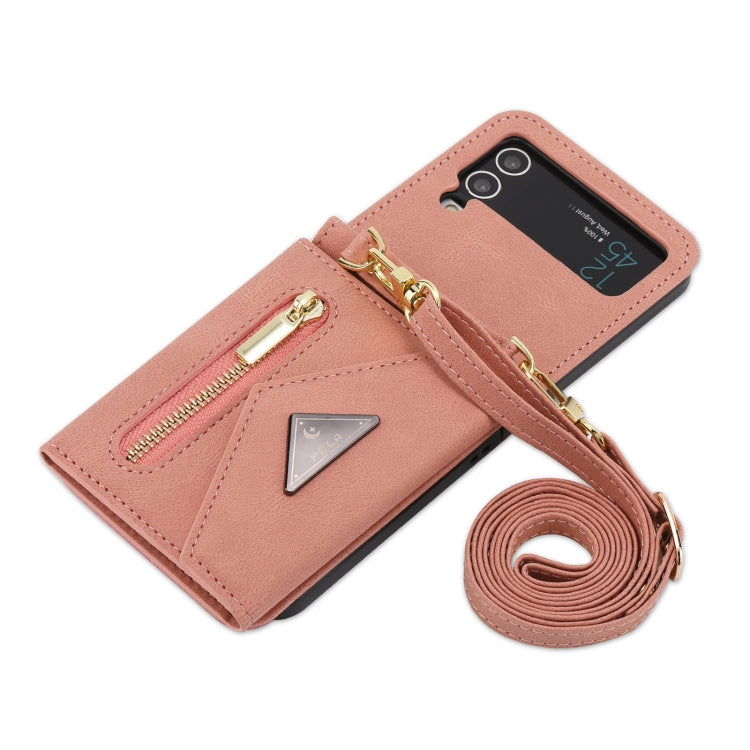 For Samsung Galaxy Z Flip4 POLA Skin Feel Multi-Card Slots Zipper Wallet Phone Case(Rose Gold)