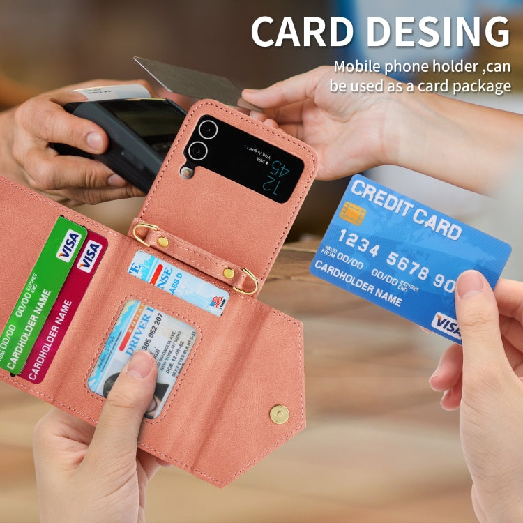For Samsung Galaxy Z Flip4 POLA Skin Feel Multi-Card Slots Zipper Wallet Phone Case(Rose Gold)