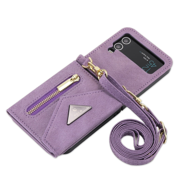For Samsung Galaxy Z Flip3 POLA Skin Feel Multi-Card Slots Zipper Wallet Phone Case(Purple)