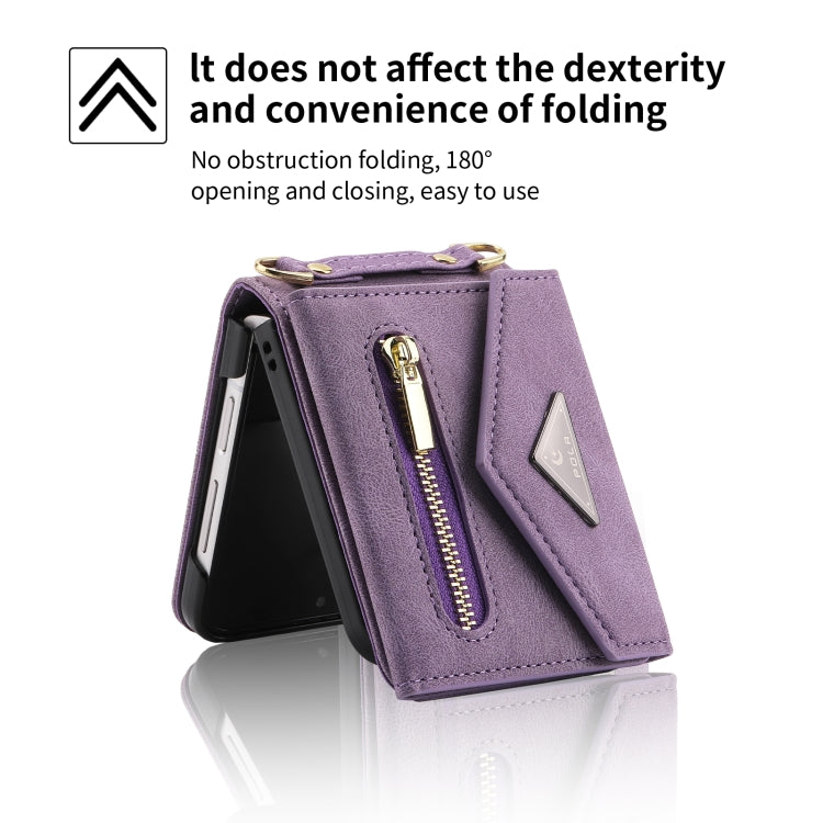 For Samsung Galaxy Z Flip3 POLA Skin Feel Multi-Card Slots Zipper Wallet Phone Case(Purple)