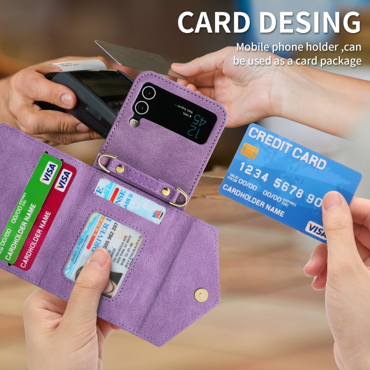 For Samsung Galaxy Z Flip3 POLA Skin Feel Multi-Card Slots Zipper Wallet Phone Case(Purple)