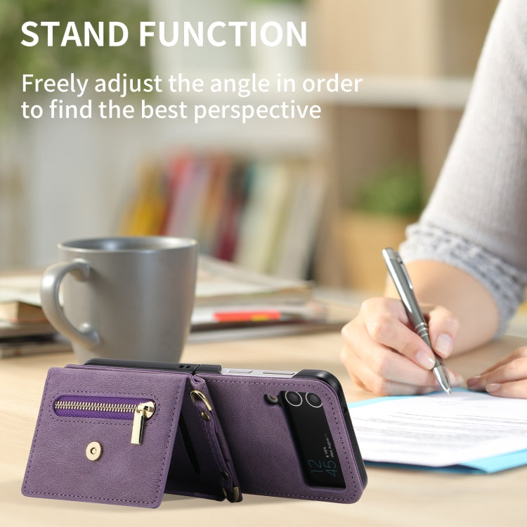 For Samsung Galaxy Z Flip3 POLA Skin Feel Multi-Card Slots Zipper Wallet Phone Case(Purple)