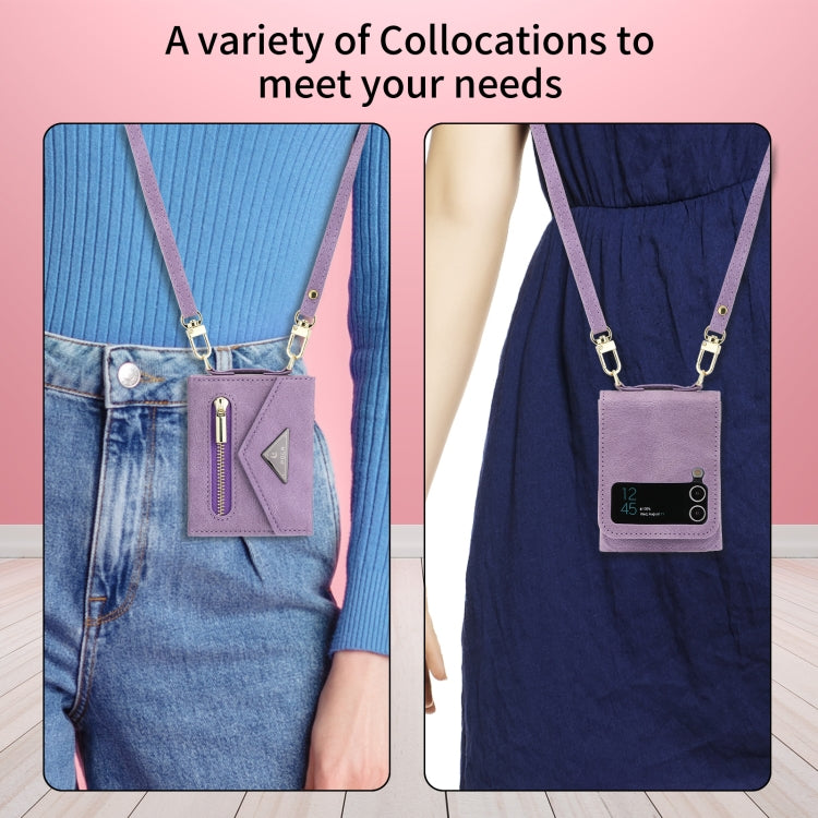 For Samsung Galaxy Z Flip3 POLA Skin Feel Multi-Card Slots Zipper Wallet Phone Case(Purple)