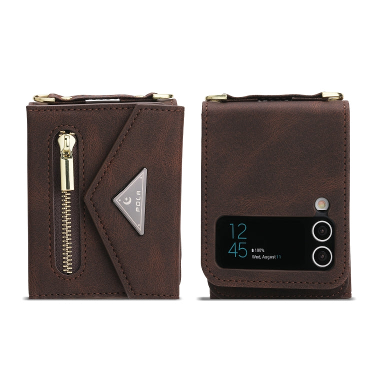 For Samsung Galaxy Z Flip3 POLA Skin Feel Multi-Card Slots Zipper Wallet Phone Case(Brown)
