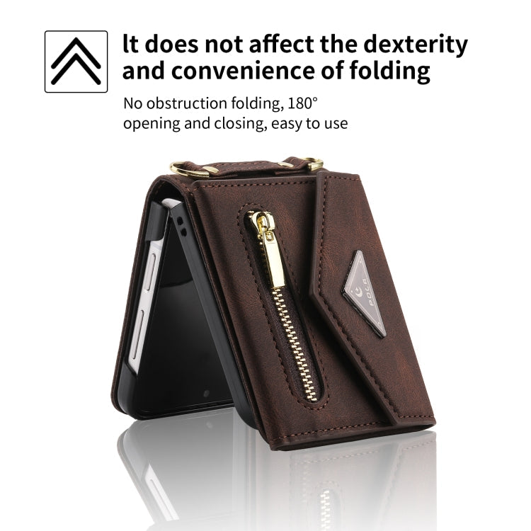For Samsung Galaxy Z Flip3 POLA Skin Feel Multi-Card Slots Zipper Wallet Phone Case(Brown)