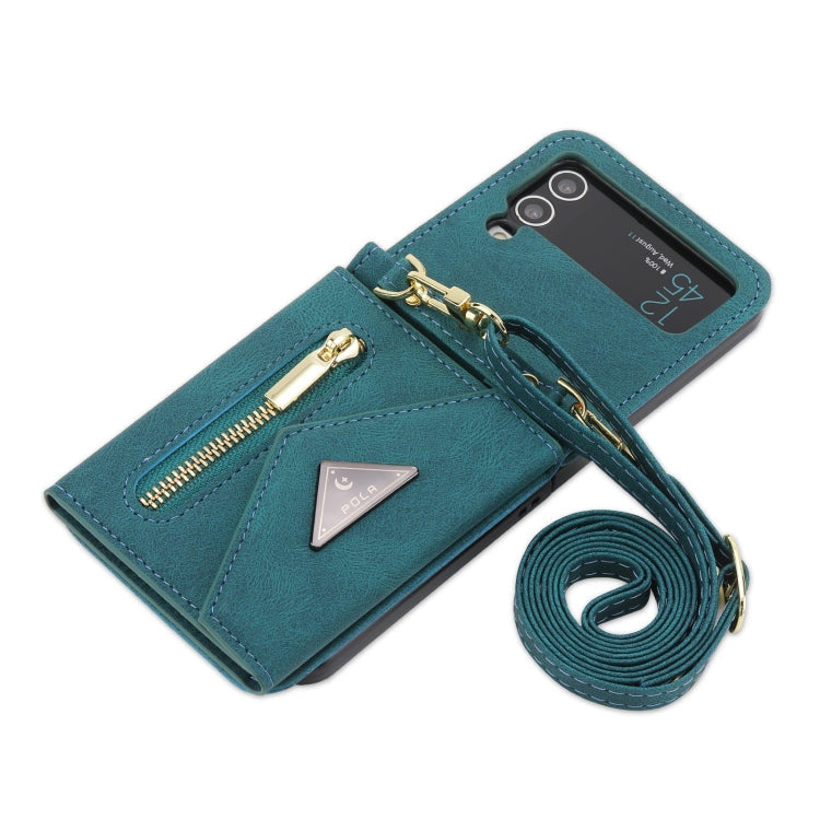 For Samsung Galaxy Z Flip3 POLA Skin Feel Multi-Card Slots Zipper Wallet Phone Case(Green)