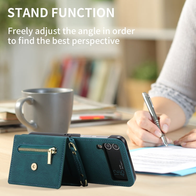 For Samsung Galaxy Z Flip3 POLA Skin Feel Multi-Card Slots Zipper Wallet Phone Case(Green)
