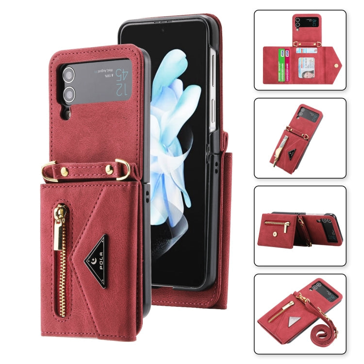 For Samsung Galaxy Z Flip3 POLA Skin Feel Multi-Card Slots Zipper Wallet Phone Case(Red)