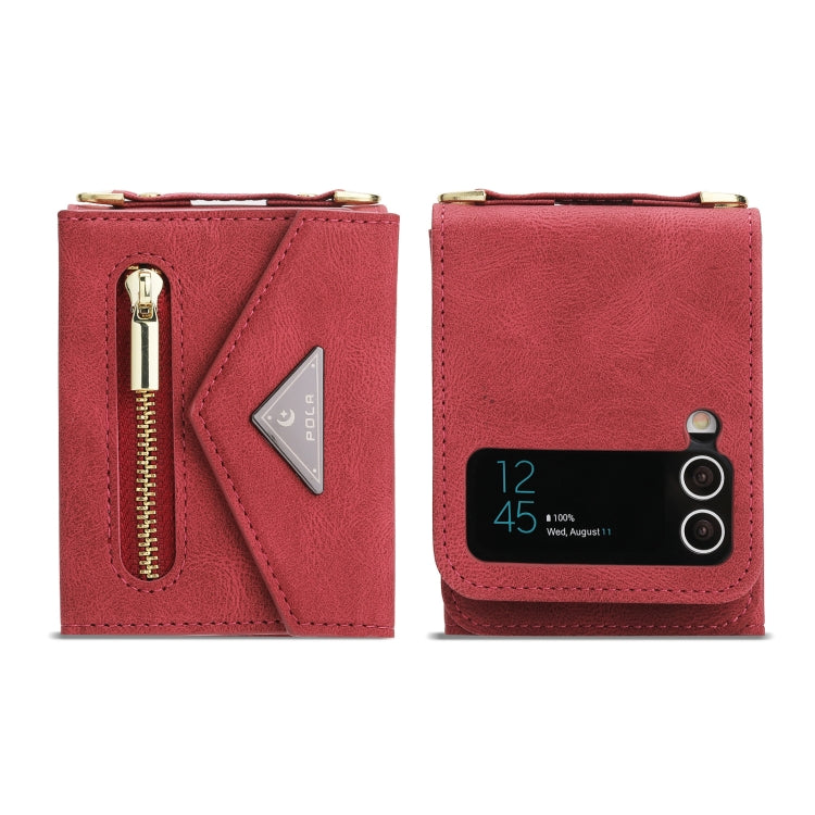 For Samsung Galaxy Z Flip3 POLA Skin Feel Multi-Card Slots Zipper Wallet Phone Case(Red)