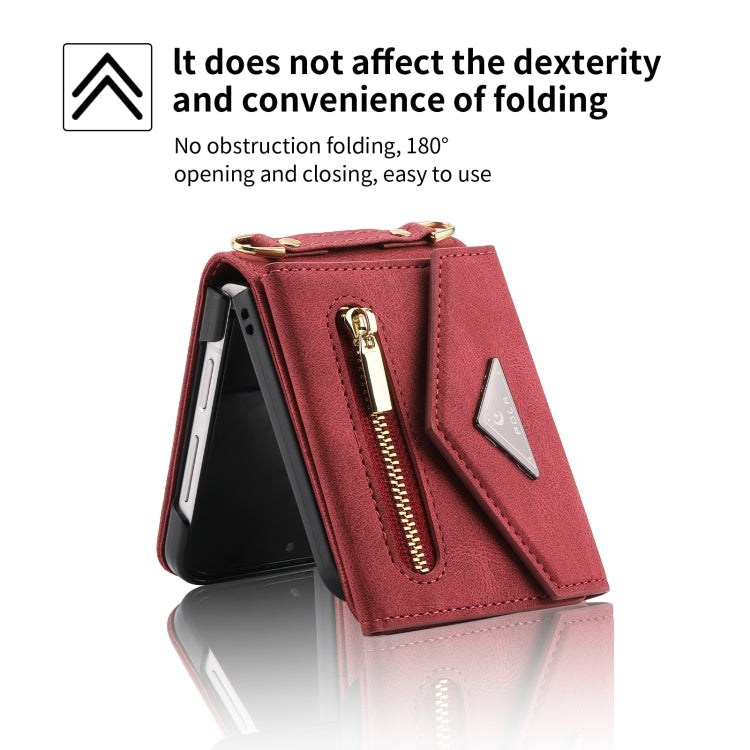 For Samsung Galaxy Z Flip3 POLA Skin Feel Multi-Card Slots Zipper Wallet Phone Case(Red)