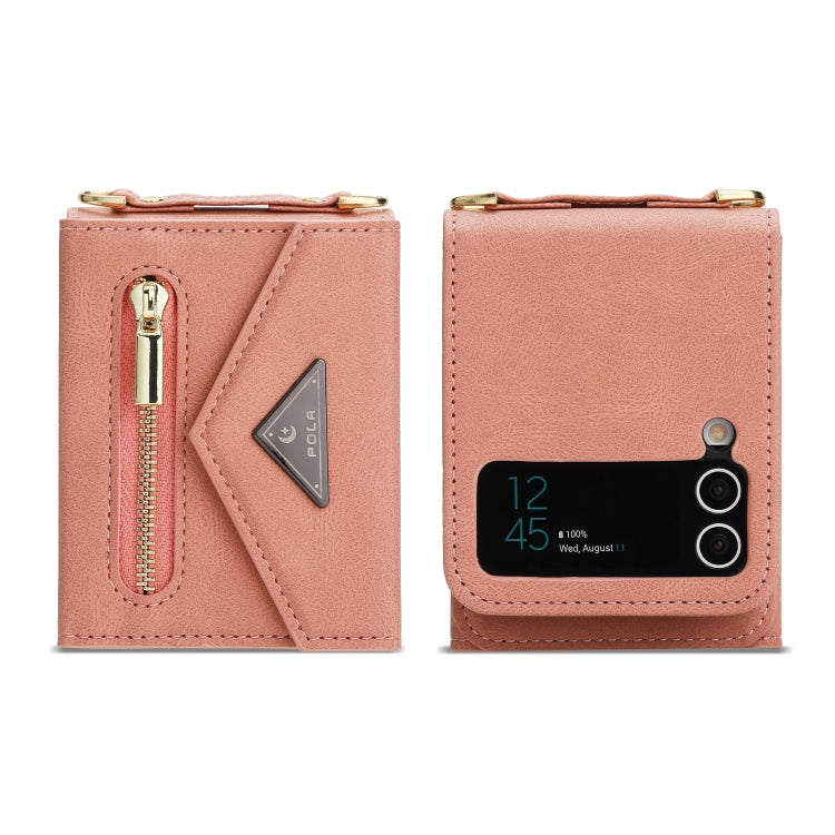 For Samsung Galaxy Z Flip3 POLA Skin Feel Multi-Card Slots Zipper Wallet Phone Case(Rose Gold)