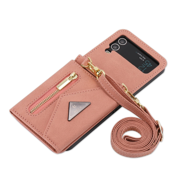 For Samsung Galaxy Z Flip3 POLA Skin Feel Multi-Card Slots Zipper Wallet Phone Case(Rose Gold)