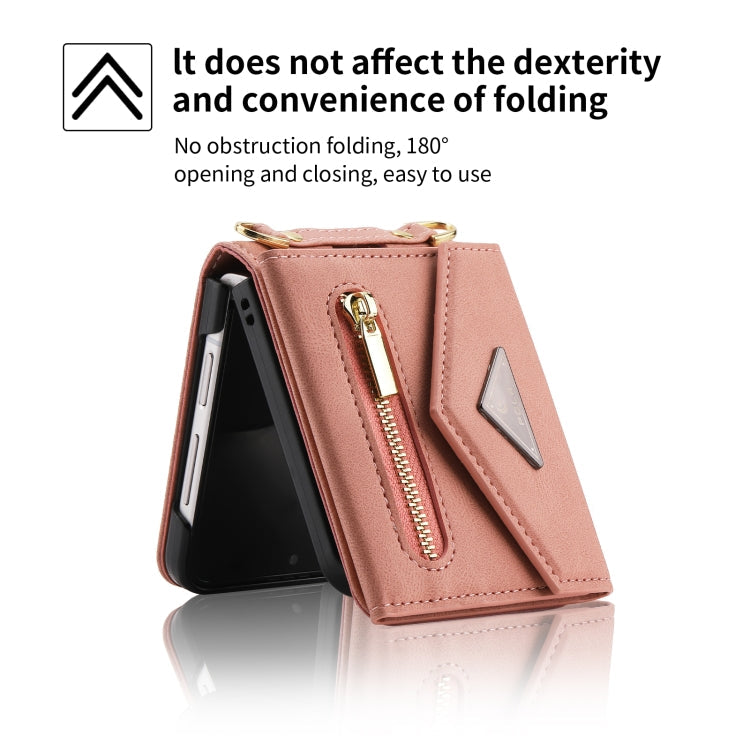 For Samsung Galaxy Z Flip3 POLA Skin Feel Multi-Card Slots Zipper Wallet Phone Case(Rose Gold)