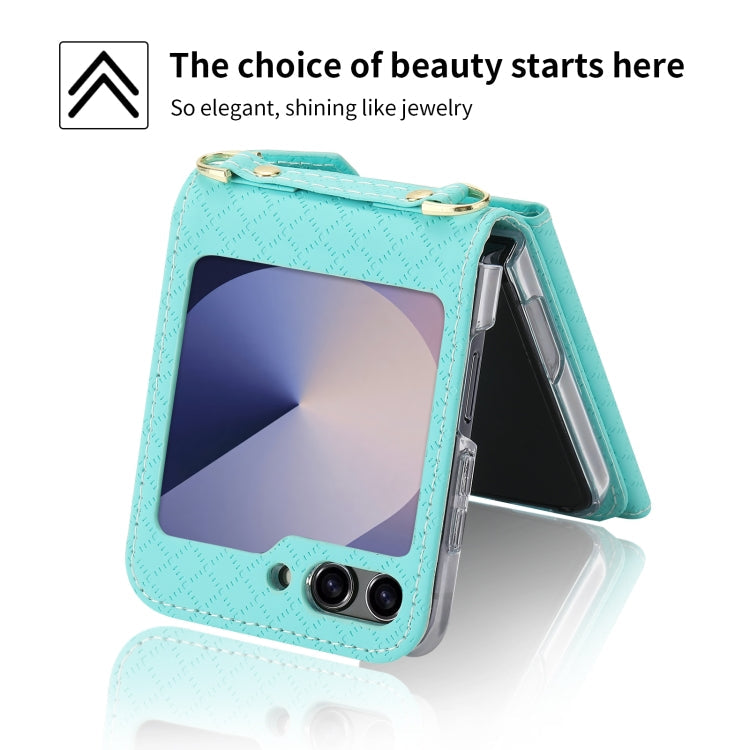 For Samsung Galaxy Z Flip6 POLA Grid Texture Multi-Card Slots Zipper Wallet Phone Case(Blue)