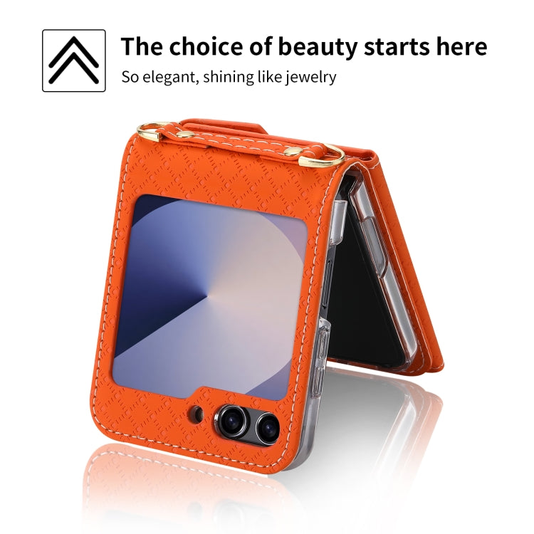 For Samsung Galaxy Z Flip6 POLA Grid Texture Multi-Card Slots Zipper Wallet Phone Case(Orange)