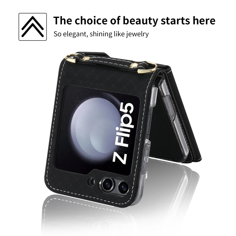 For Samsung Galaxy Z Flip5 POLA Grid Texture Multi-Card Slots Zipper Wallet Phone Case(Black)