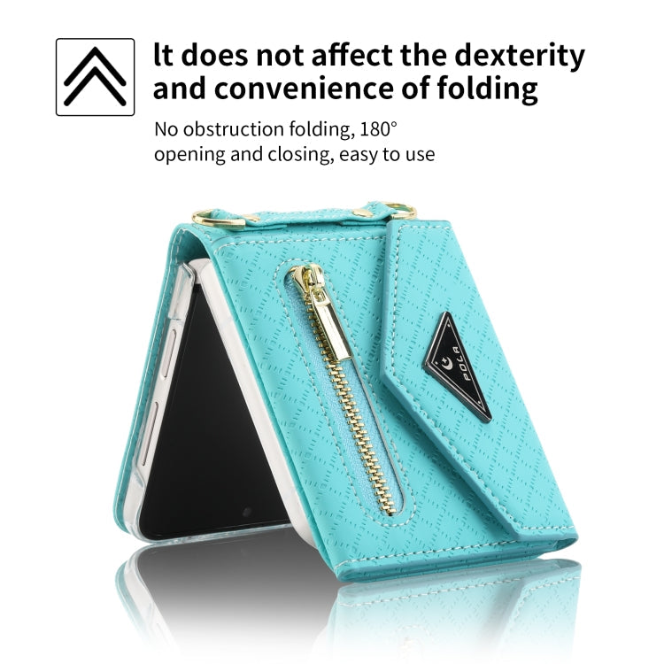 For Samsung Galaxy Z Flip4 POLA Grid Texture Multi-Card Slots Zipper Wallet Phone Case(Blue)