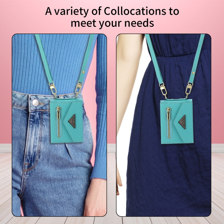For Samsung Galaxy Z Flip4 POLA Grid Texture Multi-Card Slots Zipper Wallet Phone Case(Blue)