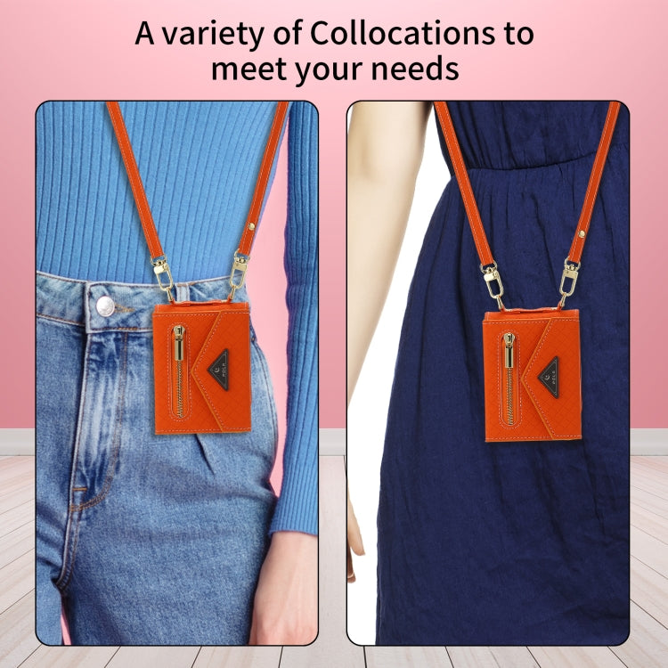 For Samsung Galaxy Z Flip4 POLA Grid Texture Multi-Card Slots Zipper Wallet Phone Case(Orange)