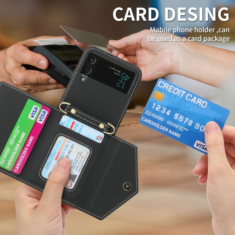 For Samsung Galaxy Z Flip4 POLA Grid Texture Multi-Card Slots Zipper Wallet Phone Case(Black)