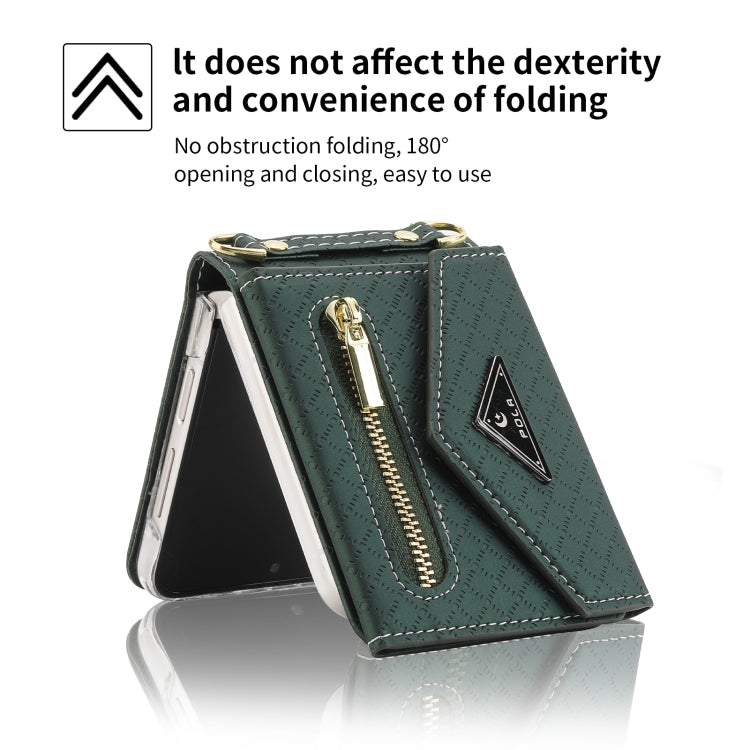 For Samsung Galaxy Z Flip4 POLA Grid Texture Multi-Card Slots Zipper Wallet Phone Case(Green)